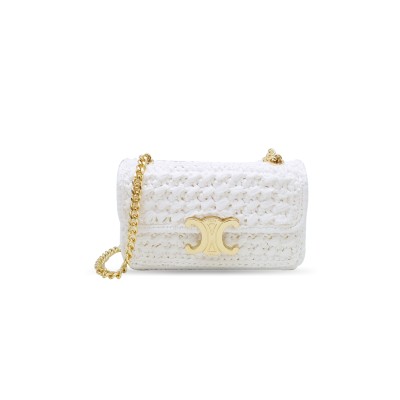 CELINE CHAIN SHOULDER BAG CLAUDE IN RAFFIA EFFECT TEXTILE 112252ETU.38NV (20.5*11.5*4cm)
